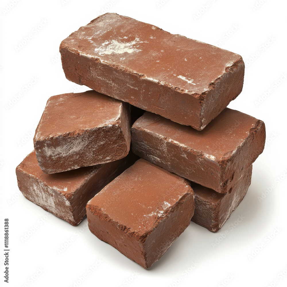 Stacked Red Clay Bricks Displayed on a White Background Stacked Red Clay Bricks Displayed on a White Background