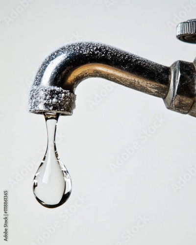 A close-up of a dripping faucet with a single water droplet.