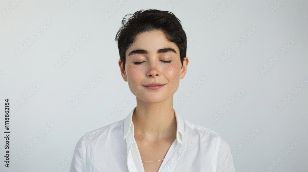 A serene person with closed eyes, exuding calm and tranquility. A serene person with closed eyes, exuding calm and tranquility.
