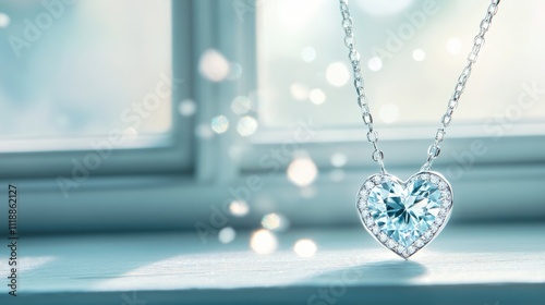 Wallpaper Mural Heart-Shaped Pendant Necklace with Sparkling Blue Gemstone Close-Up Torontodigital.ca