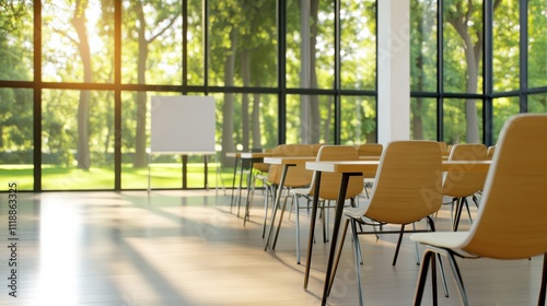 Seminar Room with Speaker Addressing Diverse Audience in Bright Space