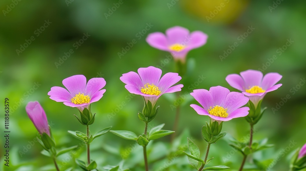 Beautiful Pink Flowers with Bright Yellow Centers in Garden Setting