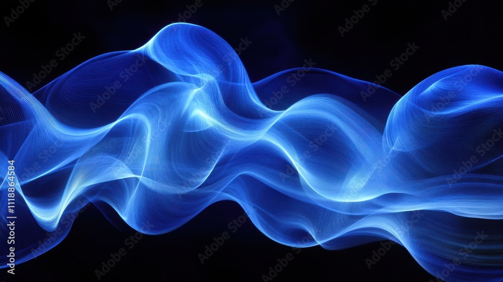 Abstract Blue Waves on Black Background with Flowing Motion Effects Abstract Blue Waves on Black Background with Flowing Motion Effects