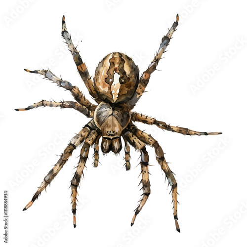 A watercolor drawing of a wolf spider, isolated on a white background. Wolf spider vector. photo