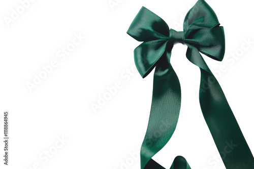 Elegant Green Satin Bow Isolated on White Background for Decoration photo