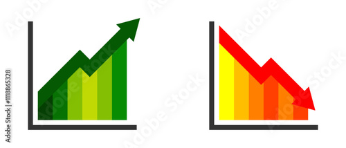 Growth and Decrease Statistics Chart Icon Set. Profits and losses. Sales result. Vector illustration