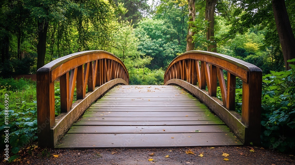 Charming Wooden Footbridge Nestled Amidst Lush Greenery in Tranquil Garden Setting : Generative AI Charming Wooden Footbridge Nestled Amidst Lush Greenery in Tranquil Garden Setting : Generative AI