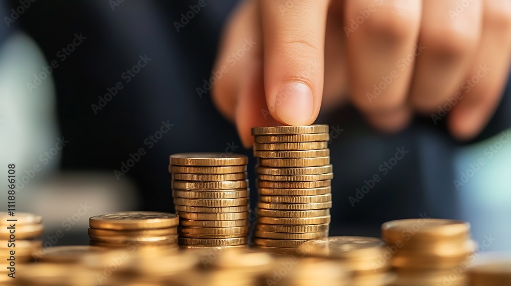 Hand Stacking Coins to Illustrate Wealth Building and Financial Growth : Generative AI Hand Stacking Coins to Illustrate Wealth Building and Financial Growth : Generative AI