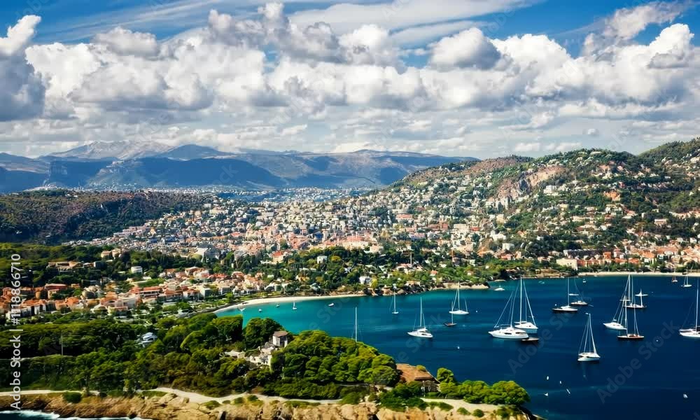 Drone Camera fly over the French Riviera, Cote Azure aerial view Drone Camera fly over the French Riviera, Cote Azure aerial view