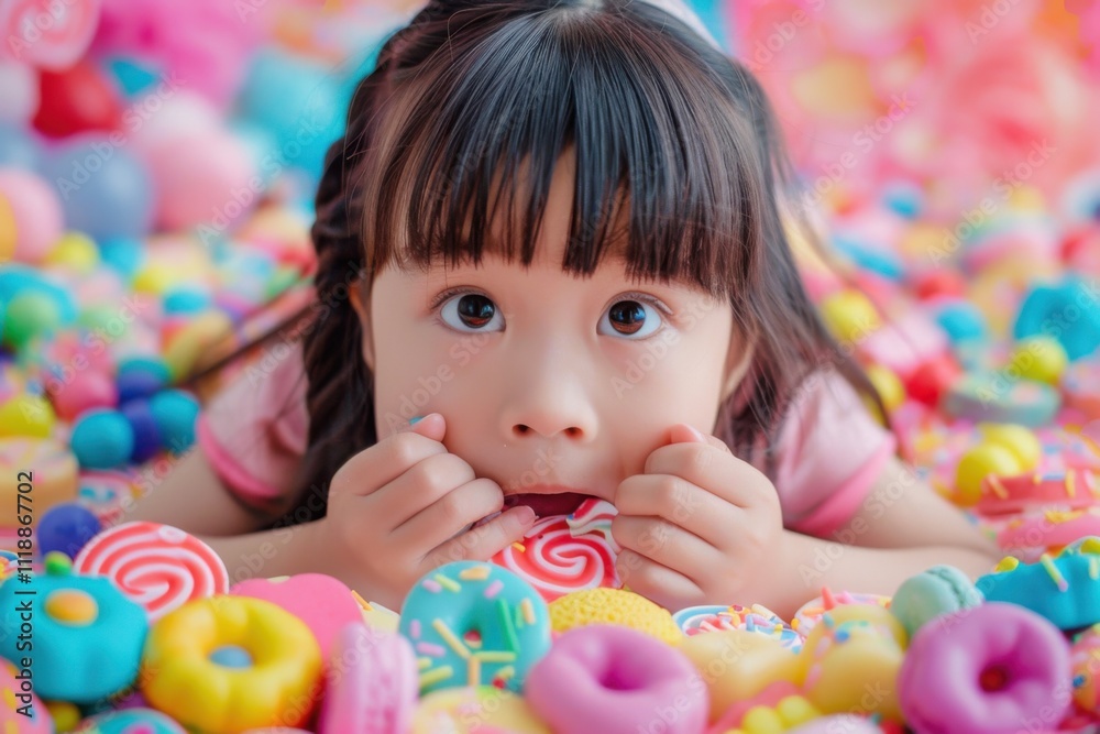 Fototapeta premium Children Surrounded by Sweets and Candies