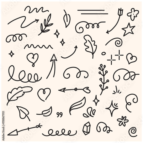 Element line set With illustration style doodle