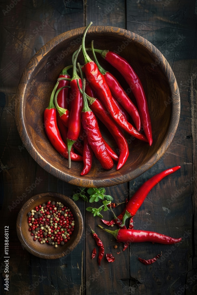 Fresh spicy red chili ingredient background on dark textured surface ai generated