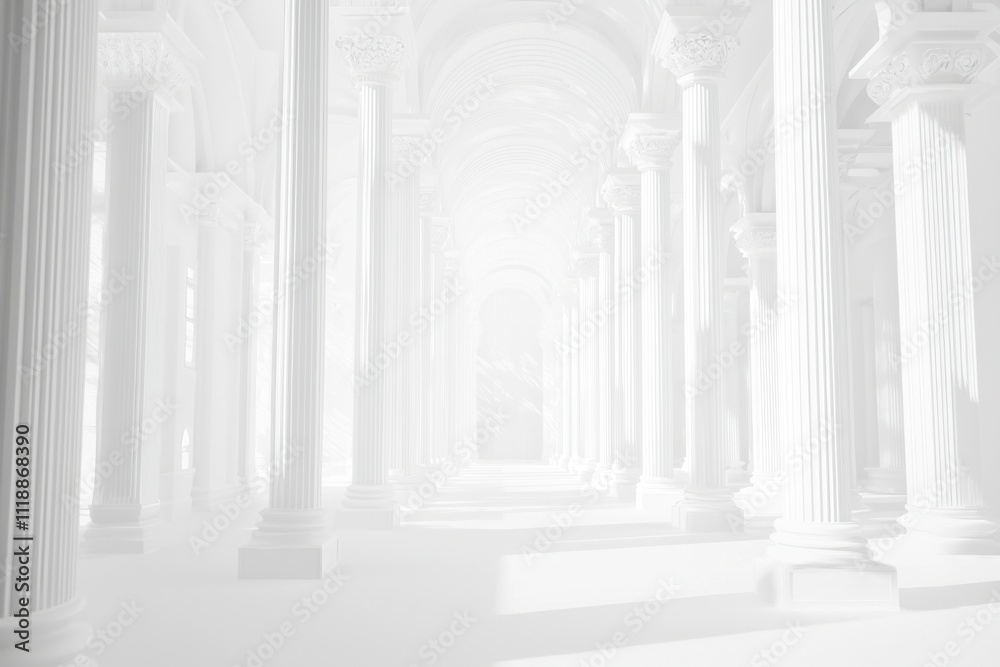 A rendering of a white corridor with pillars creates a professional, sleek background. A rendering of a white corridor with pillars creates a professional, sleek background.