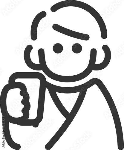 健康診断で、バリウムを飲む女性のアイコン（線画）のイラスト