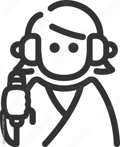 聴力検査を受ける、女性のアイコン（線画）のイラスト