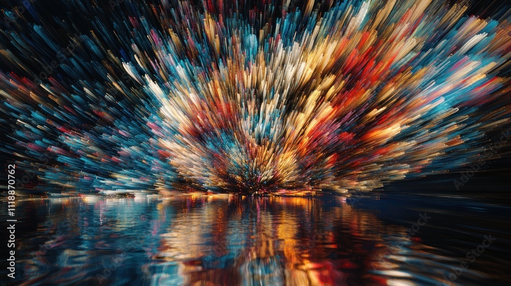 Fototapeta premium Abstract colorful explosion reflected in water.