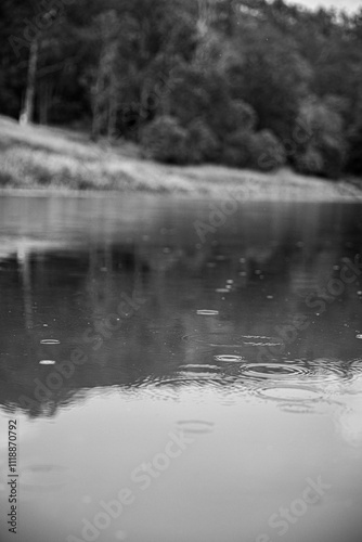 Raindrops on water