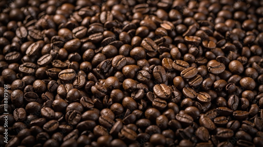 Top view of roasted coffee beans with text space Top view of roasted coffee beans with text space