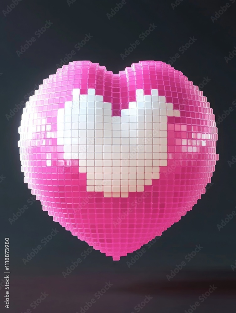 A 3D digital art representation of a pixelated heart, showcasing the beauty of love in technology and modern gaming culture. A 3D digital art representation of a pixelated heart, showcasing the beauty of love in technology and modern gaming culture.