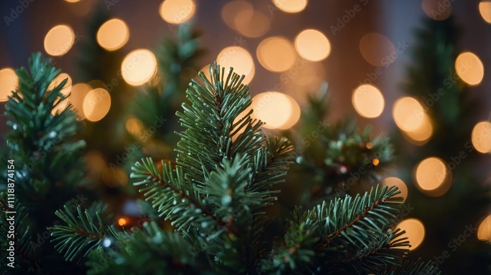 Twinkling holiday tree decor on blurred backdrop Twinkling holiday tree decor on blurred backdrop