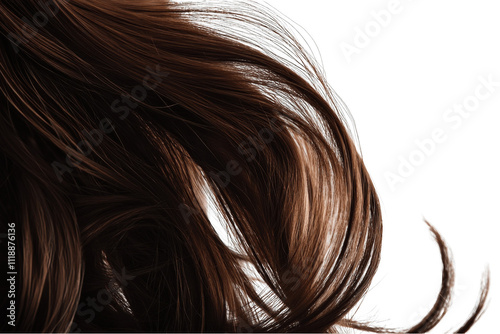 Flowing brown hair wig isolated on a png transparent background, style element.