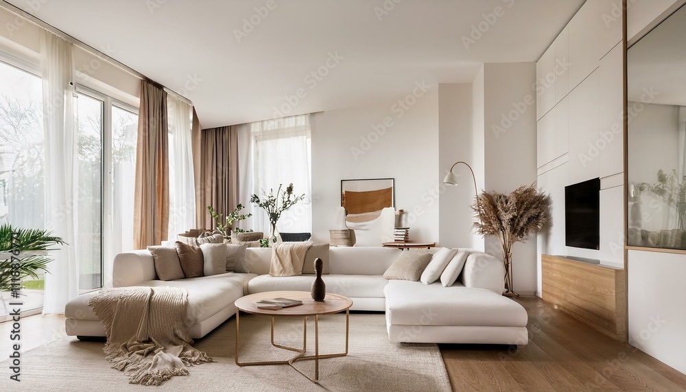 Fototapeta premium Choosing the Right Lighting Style for White and Neutral Living Room