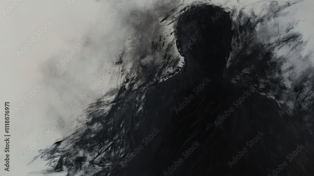 Fototapeta premium Abstract dark figure in charcoal strokes, evocative of mystery and darkness.