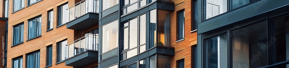Modern apartment building with large windows and balconies showcasing contemporary architecture. Modern apartment building with large windows and balconies showcasing contemporary architecture.
