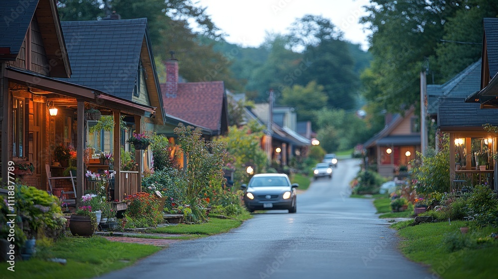 Charming Twilight Street in Quaint Village Charming Twilight Street in Quaint Village
