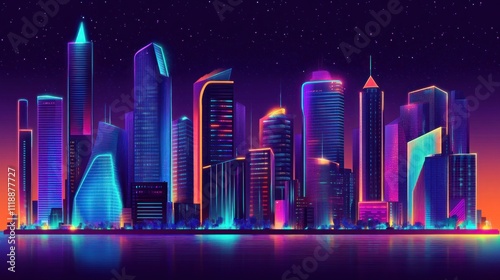 Neon Cityscape at Night: A Retrofuturistic Metropolis