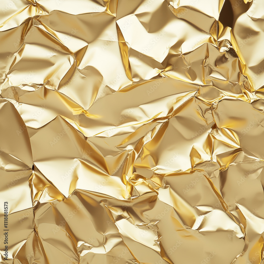 Textured close-up of crumpled shiny gold foil background, highlighting light reflections and inviting luxurious and elegant artistic concepts for various projects Textured close-up of crumpled shiny gold foil background, highlighting light reflections and inviting luxurious and elegant artistic concepts for various projects