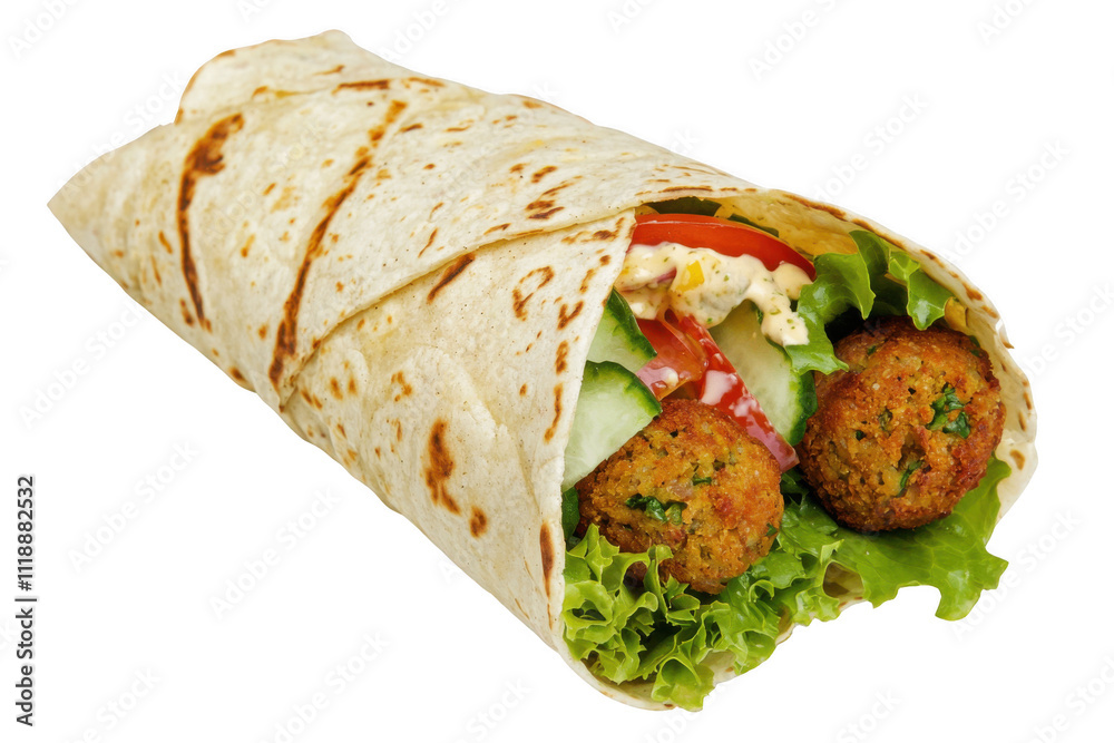 A tortilla wrap with falafel and fresh salad, perfect as vegan tacos. A tortilla wrap with falafel and fresh salad, perfect as vegan tacos.