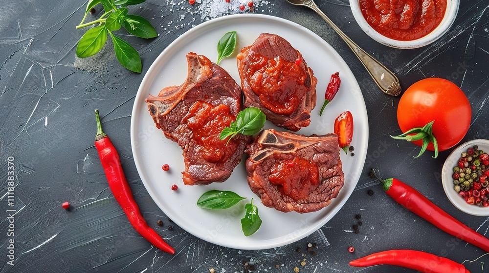 Spicy Beef Chop, A Tasty and Flavorful Cut of Beef with a Kick of Spice, Ideal for a Satisfying Meal Spicy Beef Chop, A Tasty and Flavorful Cut of Beef with a Kick of Spice, Ideal for a Satisfying Meal