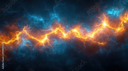 Abstract fiery and icy lightning clash.