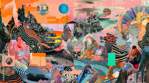 A vibrant abstract landscape blending colors and shapes.