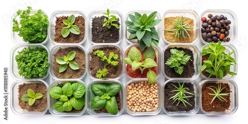 Aerial View of Organized Plastic Containers with Plants