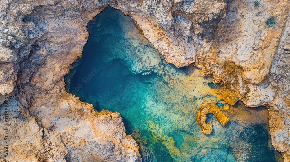 Aerial View Of Turquoise Water In Rocky Cove Aerial View Of Turquoise Water In Rocky Cove