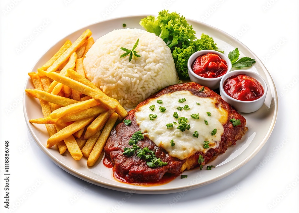 Brazilian Executive Parmigiana Beef Dish Aerial View Brazilian Executive Parmigiana Beef Dish Aerial View