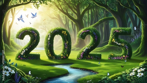 Happy New Year Greetings 2025 ,nature celebration, Generative AI