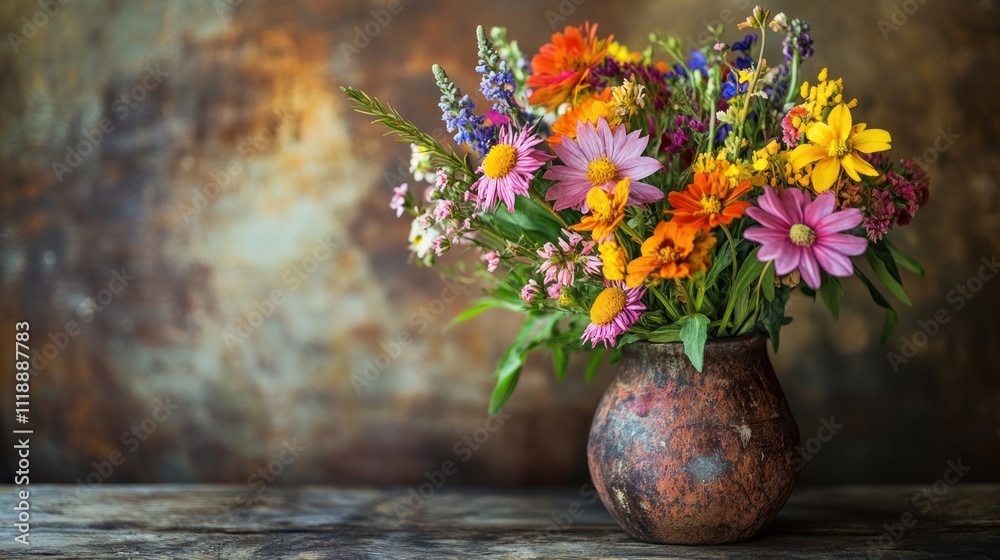 Vibrant Summer Bouquet in Rustic Vase Vibrant Summer Bouquet in Rustic Vase