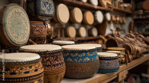 Traditional Decorative Drums in a Crafts Shop