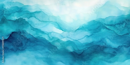 Calm Turquoise Aqua Watercolor Background Soft Light Underwater Wave Illustration for Tranquil Summer Travel