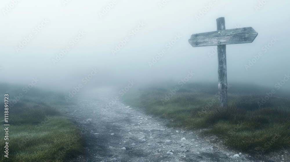 Fototapeta premium Misty Path: A Choice in the Fog
