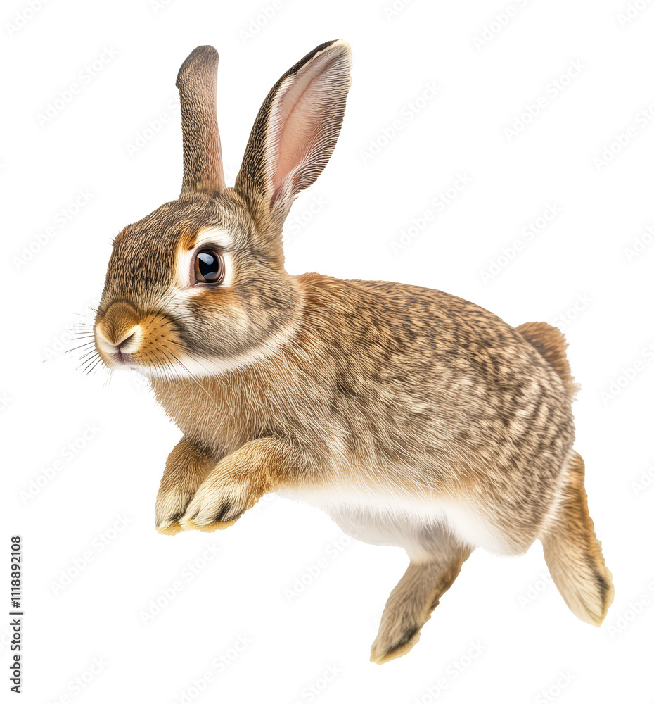 Obraz premium Brown rabbit jumping isolated on transparent background
