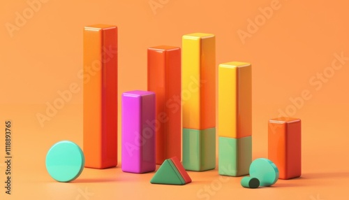 Colorful geometric shapes and bars arranged on a vibrant background.