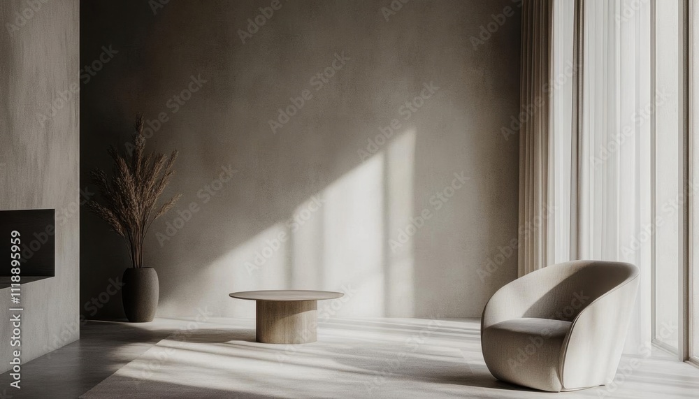 A minimalist interior with soft lighting and natural elements. A minimalist interior with soft lighting and natural elements.
