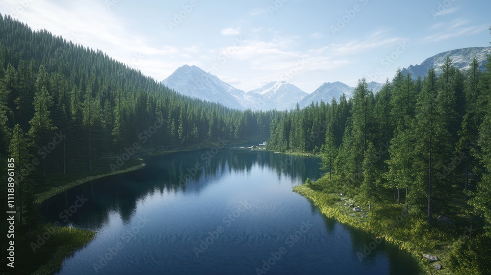 A drone captures the expansive view of a crystal-clear lake nestled among dense green trees in a serene natural setting. A drone captures the expansive view of a crystal-clear lake nestled among dense green trees in a serene natural setting.