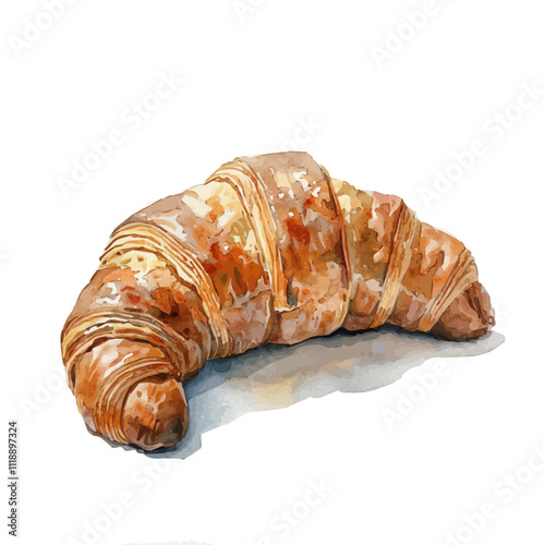 A watercolor painting of a chocolate croissant, isolated on a white background. Chocolate croissant vector.