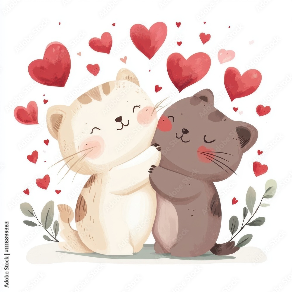 Cute Cartoon Animals in Love: A 2D Valentine's Scene Cute Cartoon Animals in Love: A 2D Valentine's Scene