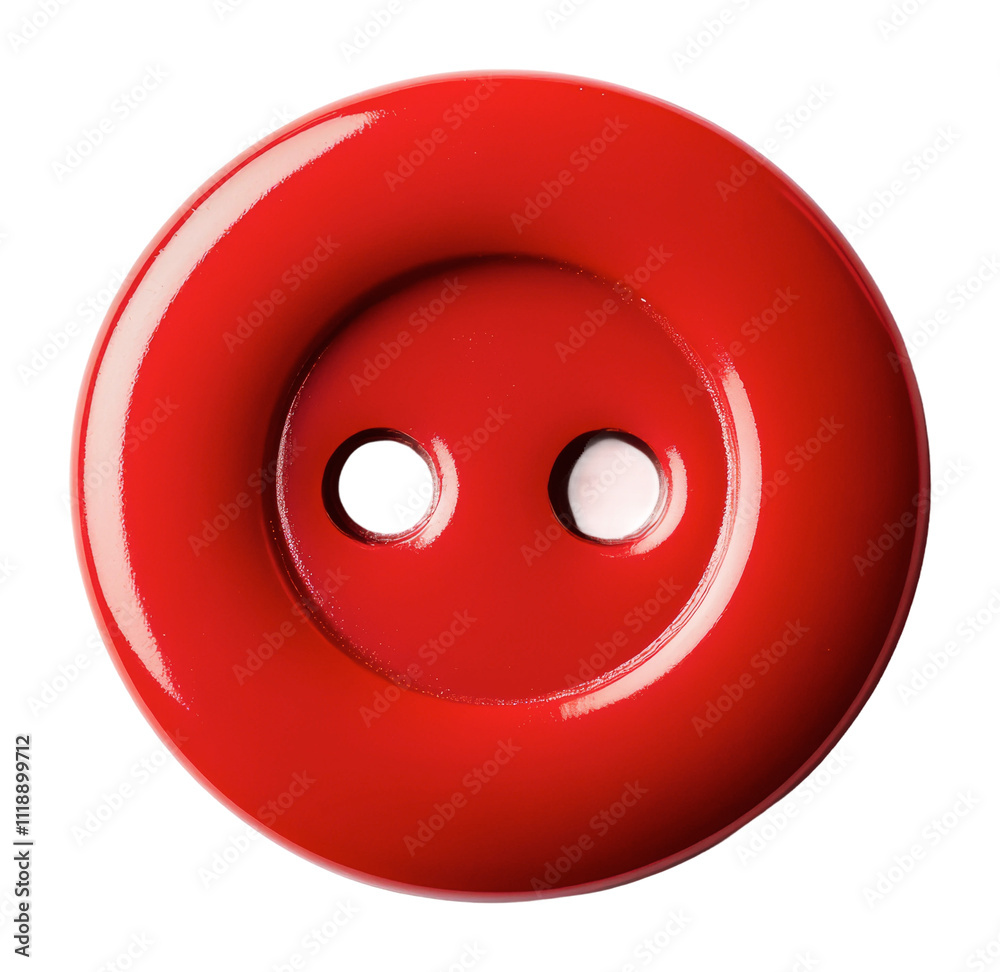 Bright red button with two holes for sewing, cut out - stock png. Bright red button with two holes for sewing, cut out - stock png.
